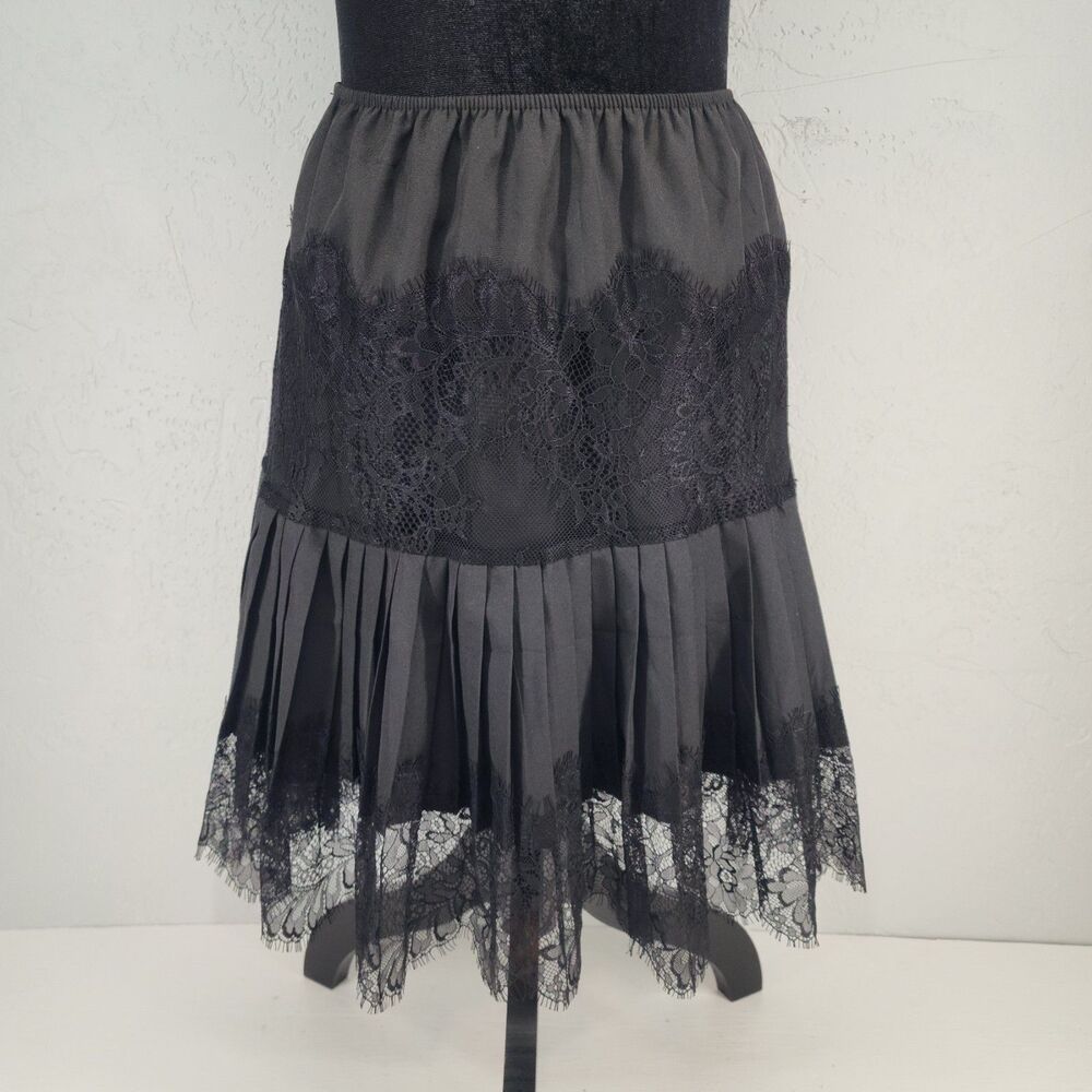 Black Pleated Lace Accent Slip Skirt Whimsygoth Witchy Dark Feminine Size‎ Small
